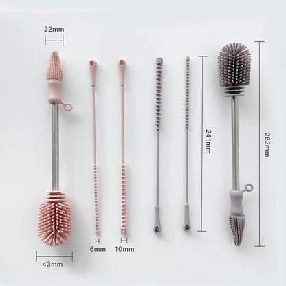 Set of cleaning brushes with measurements on a white background