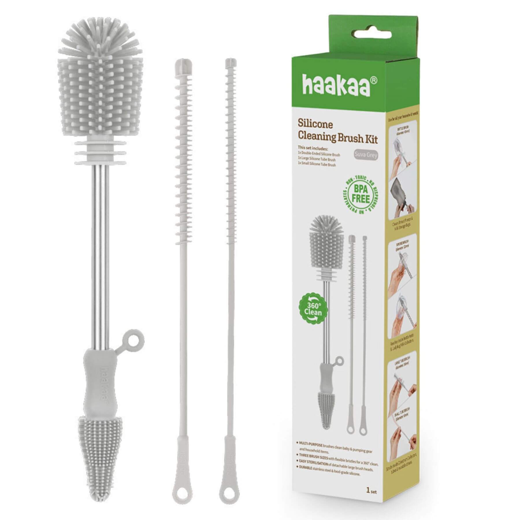 Haakaa Silicone Cleaning Brush Kit - Gray