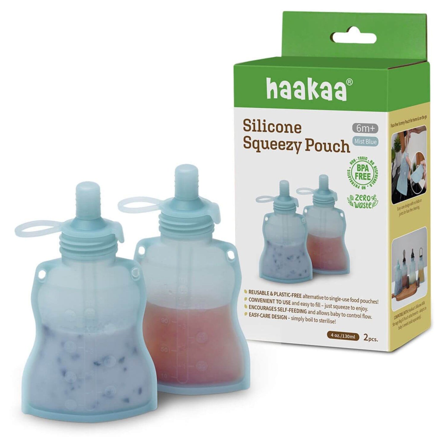 Haakaa Silicone Yummy Pouch 2pk - Mist Blue