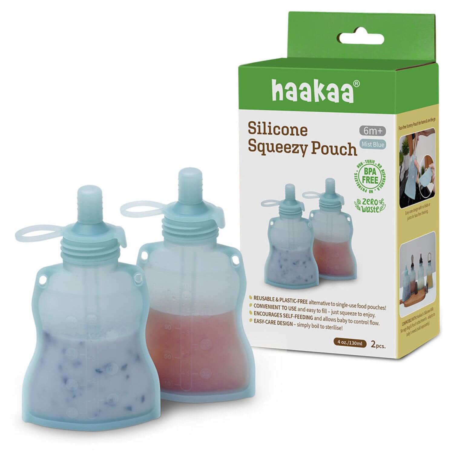 Haakaa Silicone Yummy Pouch 2pk - Mist Blue