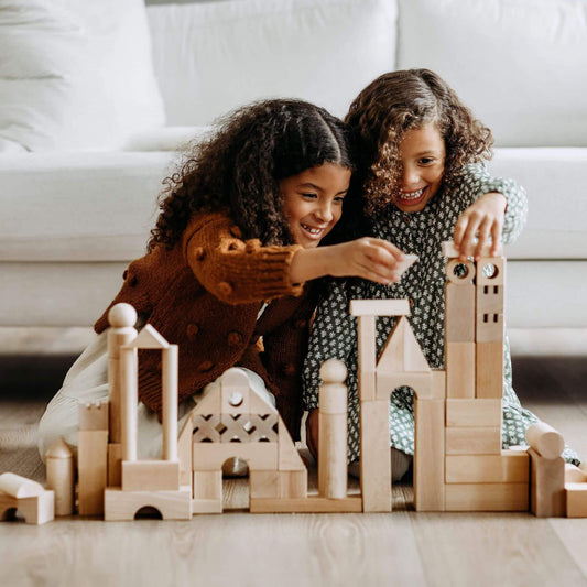 Girls Playing HABA Building Blocks 102 Piece