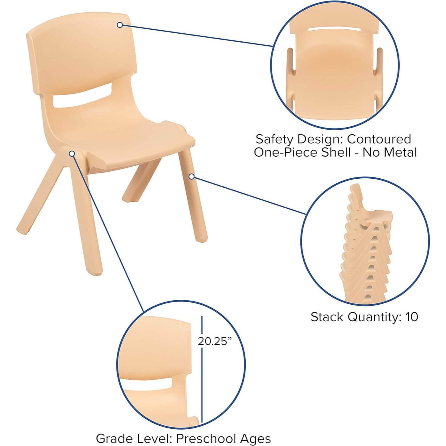 Flash Furniture Half-Moon 35"W X 65"L Natural Plastic Kids Table & 4 Chairs