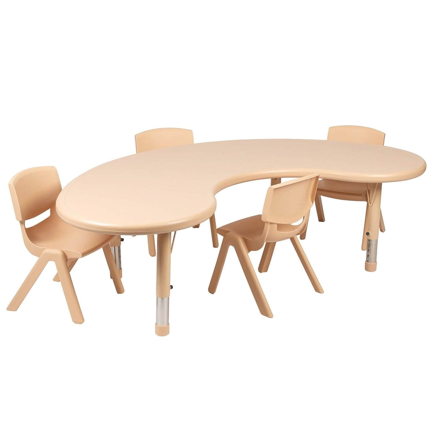 Flash Furniture Half-Moon 35"W X 65"L Natural Plastic Kids Table & 4 Chairs