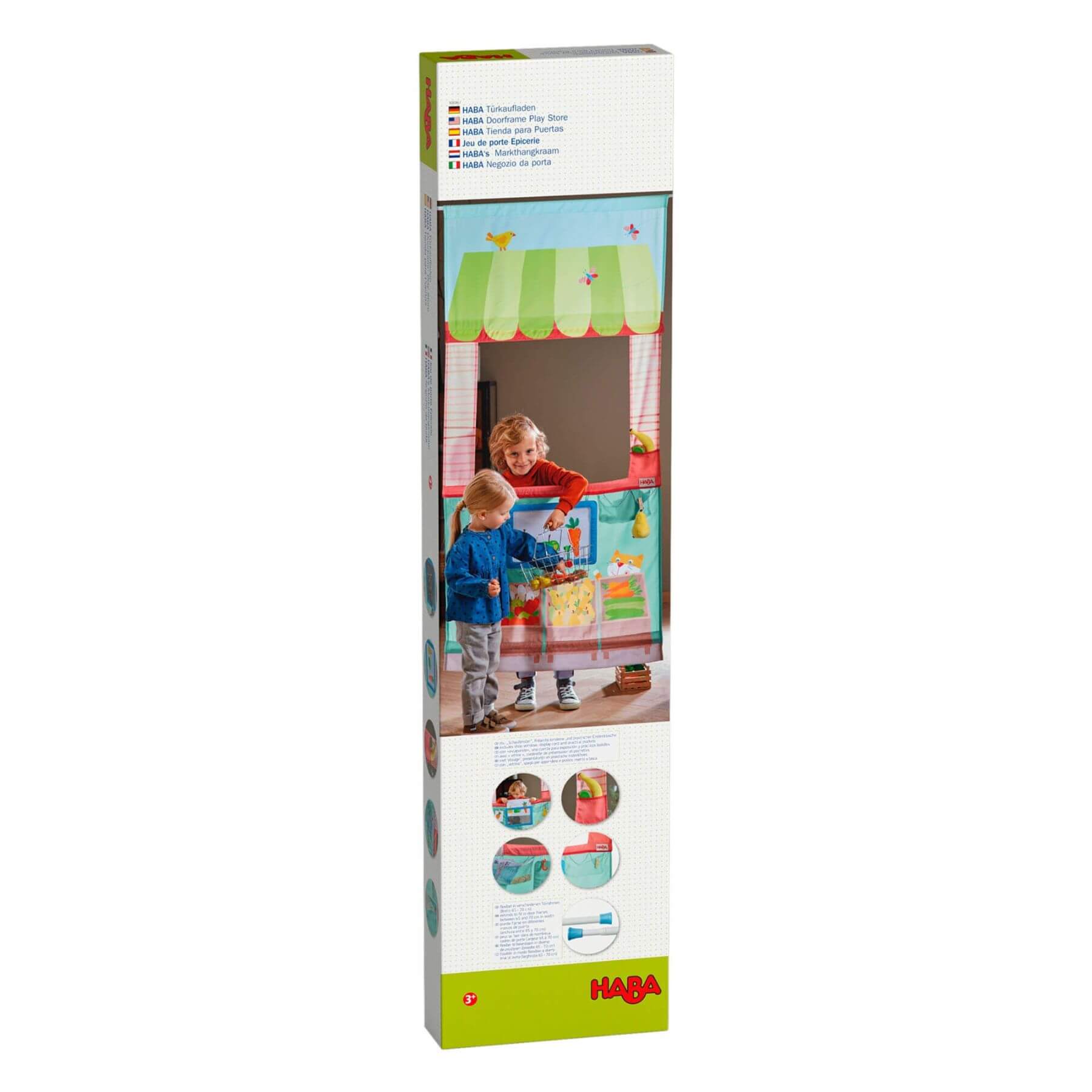 HABA toy packaging with a child playing and colorful design on a white background