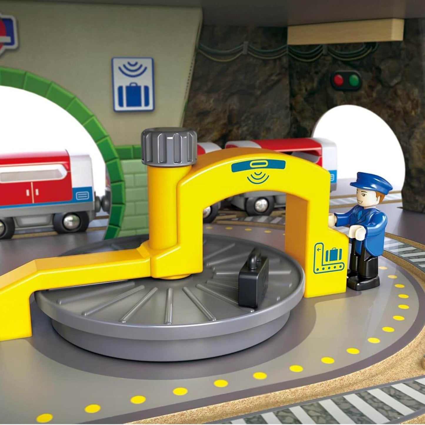 Close-up of Hape Multi-Level Railway City Set