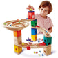 Boy Playing Hape Quadrilla Cliffhanger Wooden Marble Run Blocks