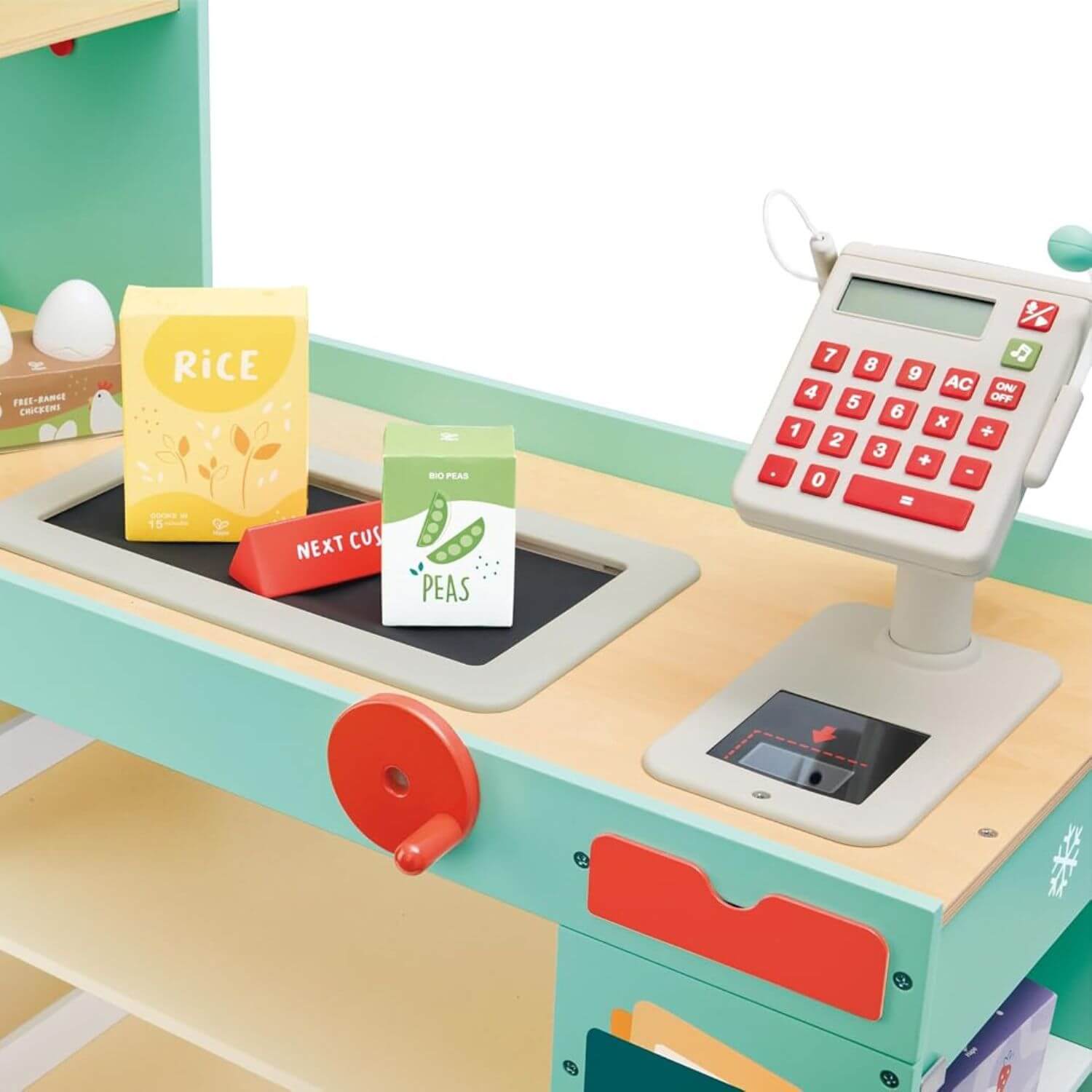 Close-up of Hape Smart & Wooden Supermarket