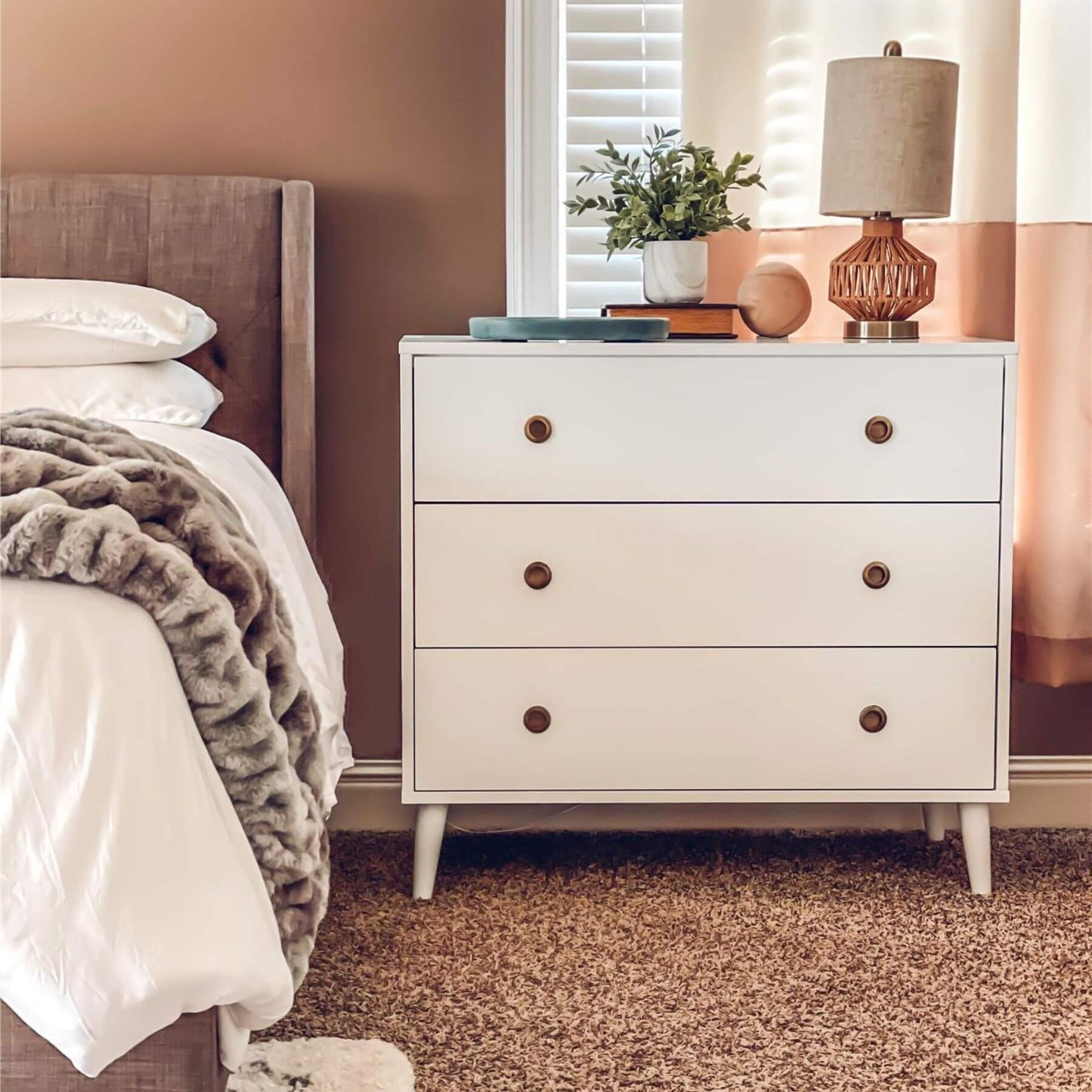 Novogratz Harper 3-Drawer Storage Dresser in a bedroom setting