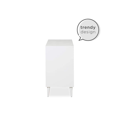Novogratz Harper 3-Drawer Storage Dresser with 'trendy design' label on a white background