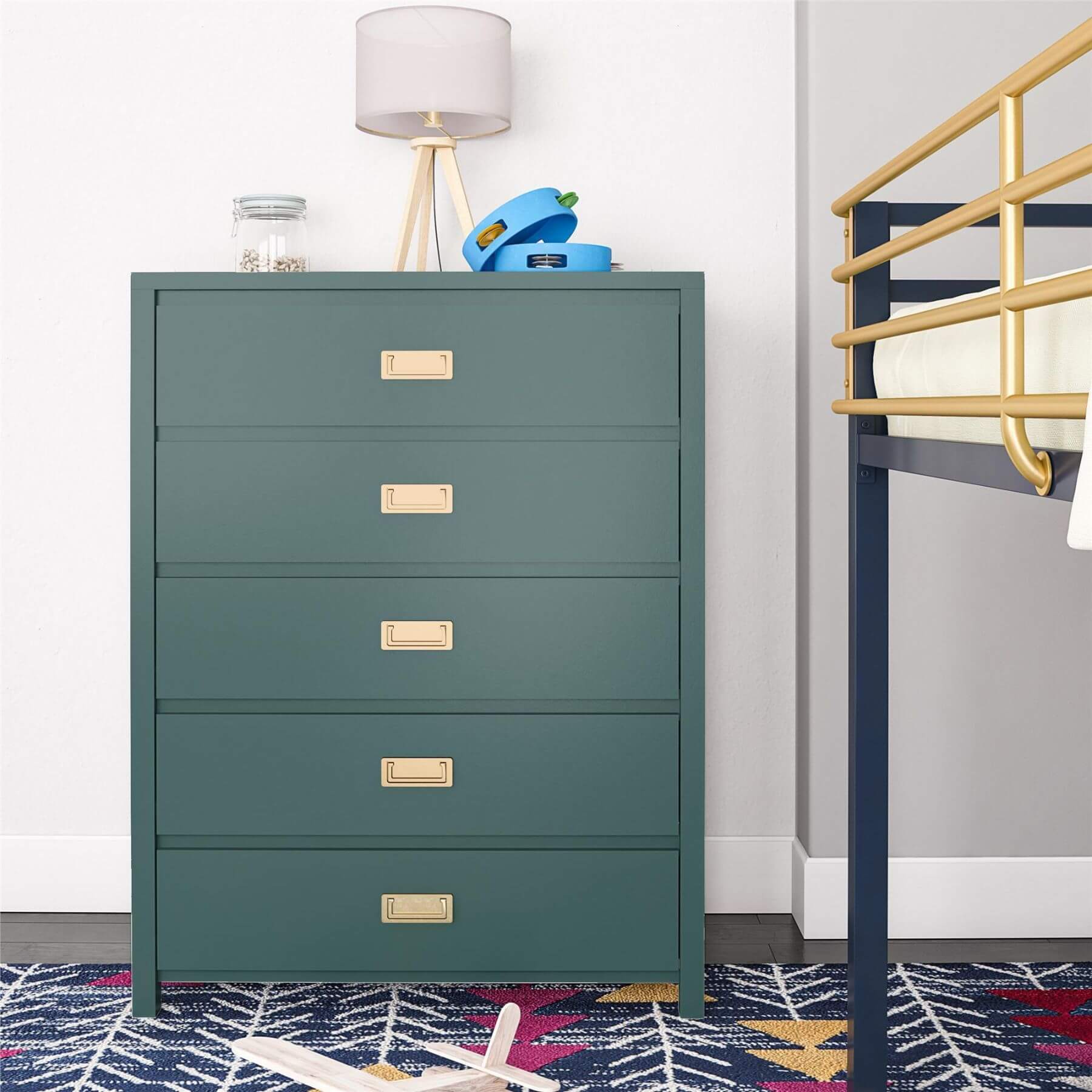 Max & Finn Haven 5-Drawer Kids' Dresser - Hunter Green in a room setting
