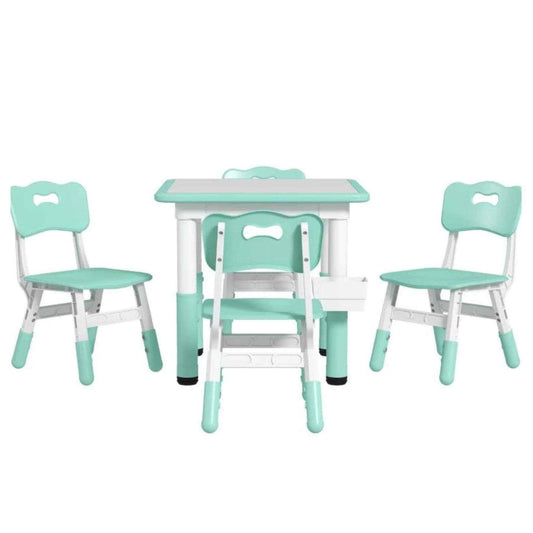 Qaba Height Adjustable 5pc Toddler Table and Chair Set, w/ Storage Box, Green