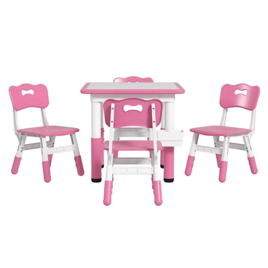 Qaba Height Adjustable 5pc Toddler Table and Chair Set, w/ Storage Box, Pink