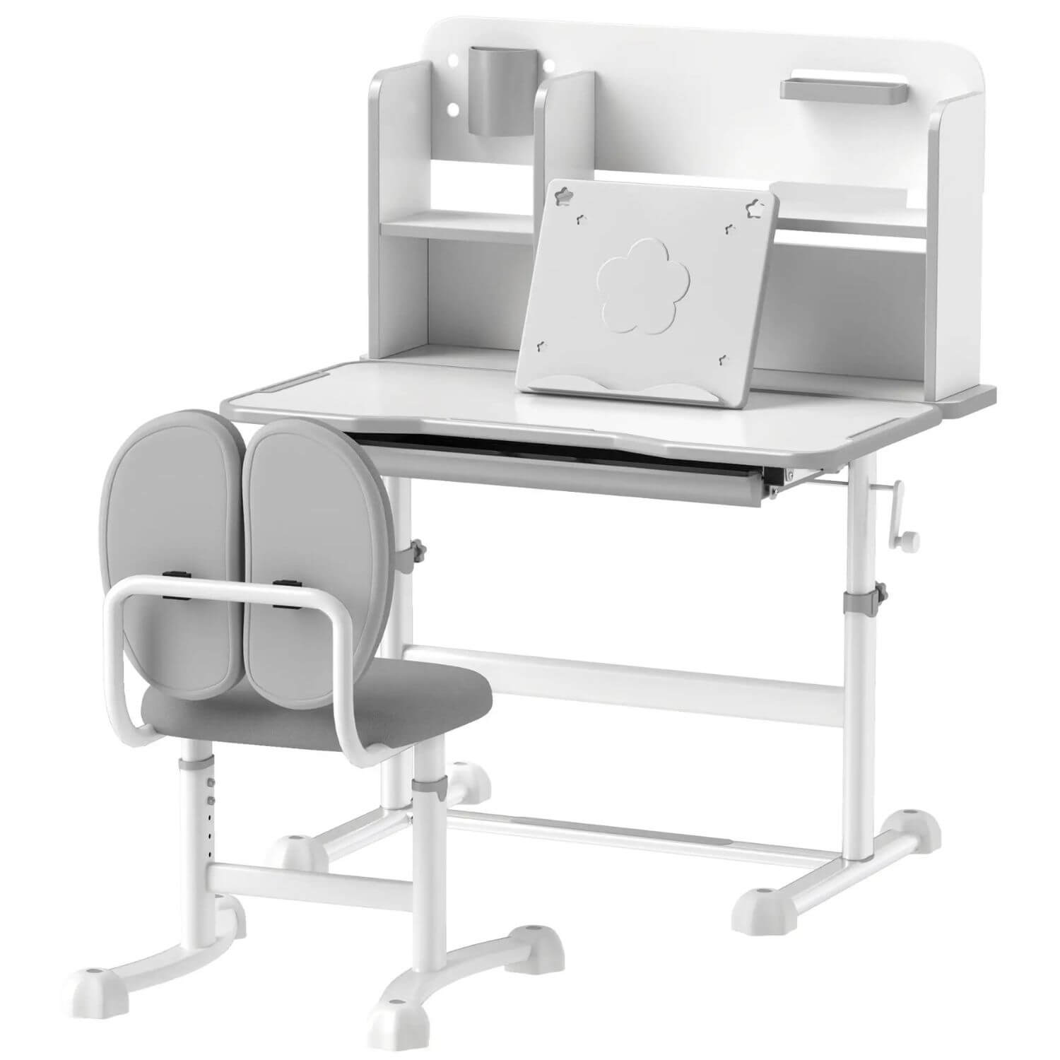 Qaba Height Adjustable Kids Desk and Chair Set Gray