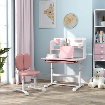 Qaba Height Adjustable Kids Desk and Chair Set Pink