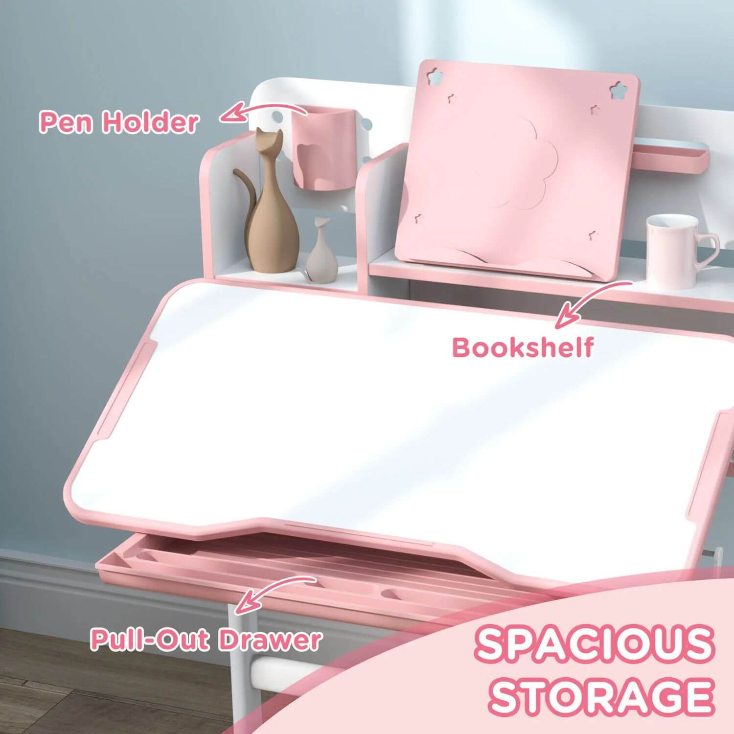 Detail of Qaba Height Adjustable Kids Desk and Chair Set Pink