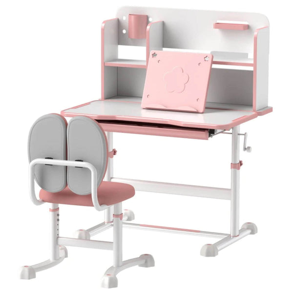 Qaba Height Adjustable Kids Desk and Chair Set Pink