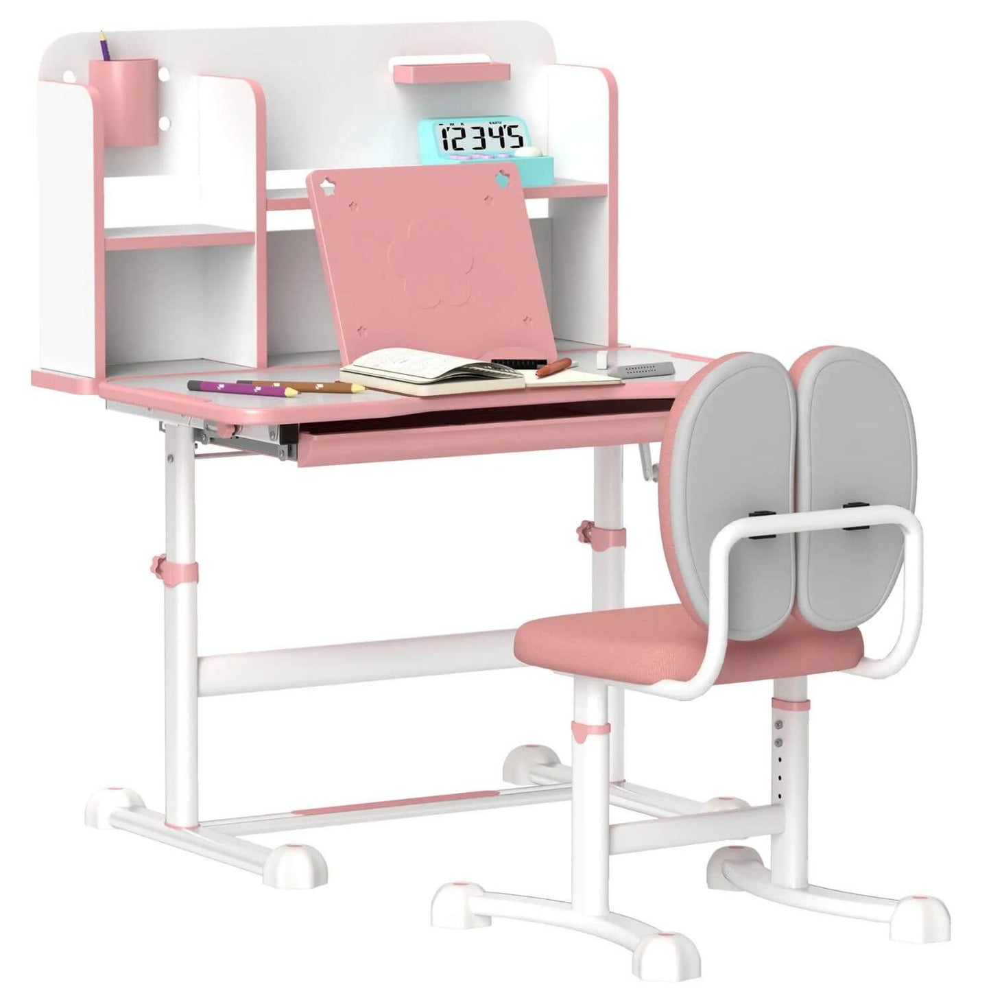 Qaba Height Adjustable Kids Desk and Chair Set Pink