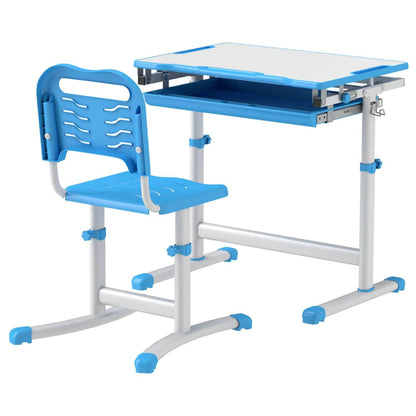 Qaba Height Adjustable Kids Desk and Chairs Set Blue