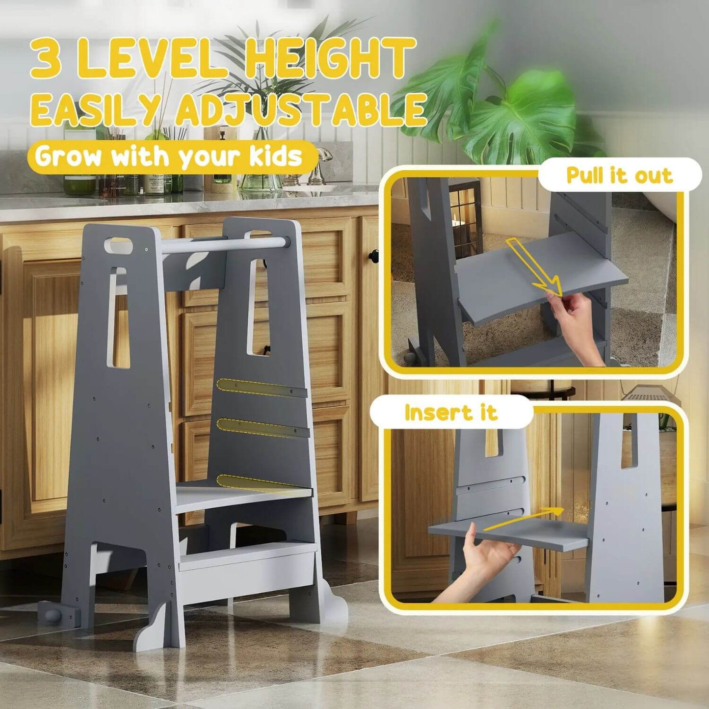 Qaba Height Adjustable Toddler Tower Grey