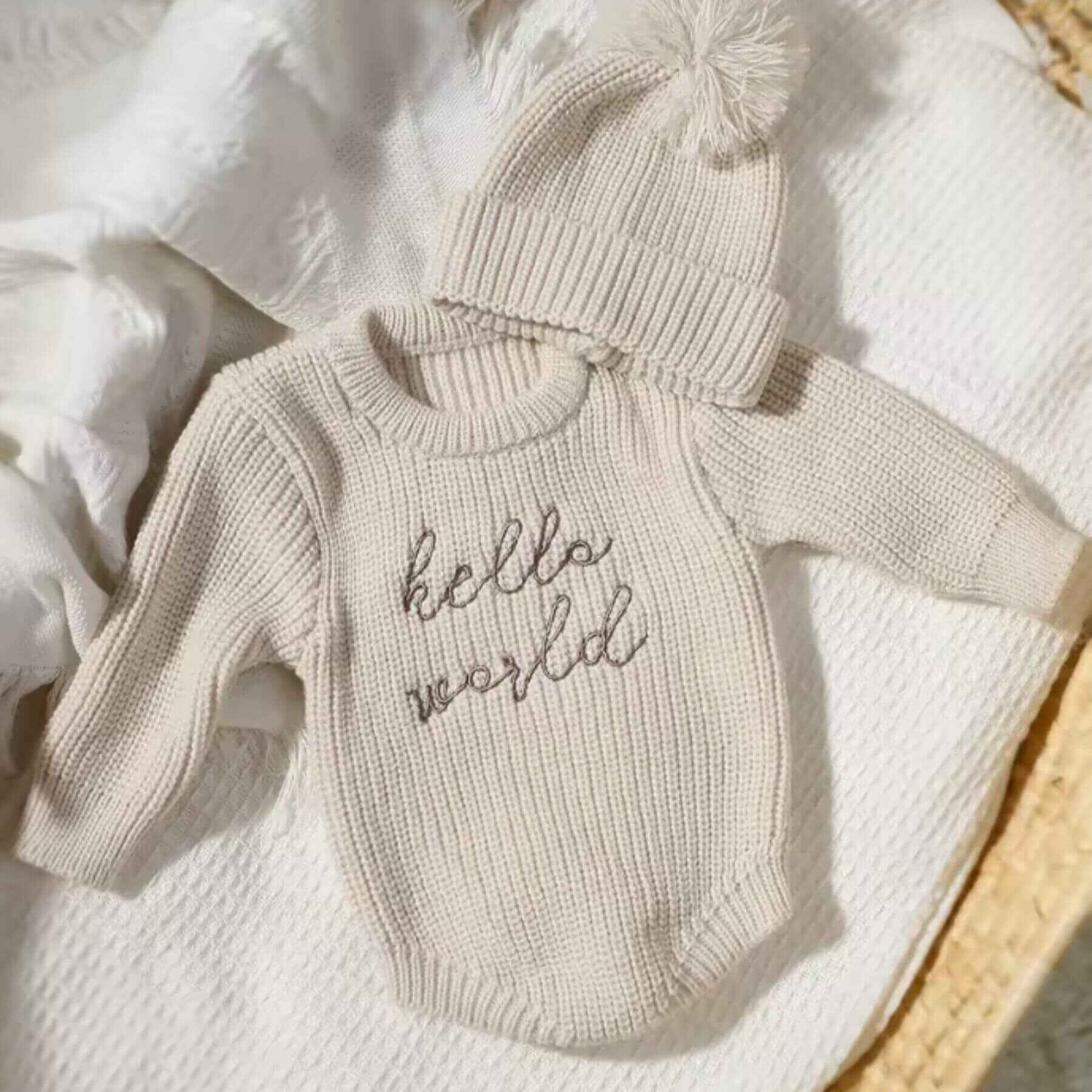 Newborn Hello World Knitted Bodysuit Set