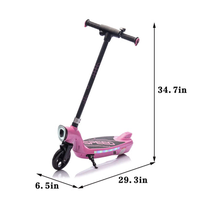 HIFINE Kids Ride On Electric Scooter With Kickstand - Pink with dimensions labeled on a white background
