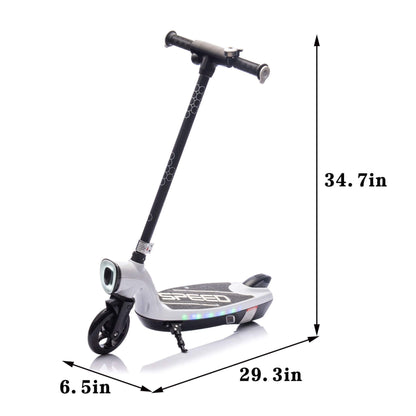 HIFINE Kids Ride On Electric Scooter With Kickstand - White with dimensions labeled on a white background