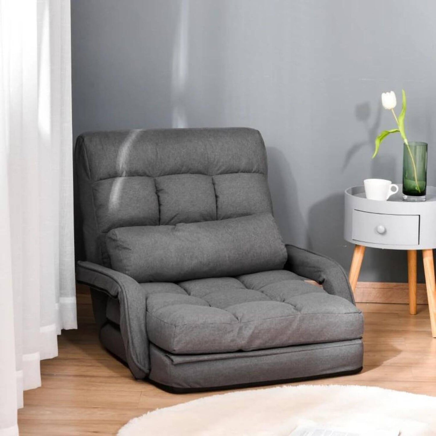 HOMCOM Nursery Convertible Floor Sofa Bed | Grey Recliner Armchair