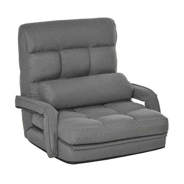 HOMCOM Nursery Convertible Floor Sofa Bed | Grey Recliner Armchair