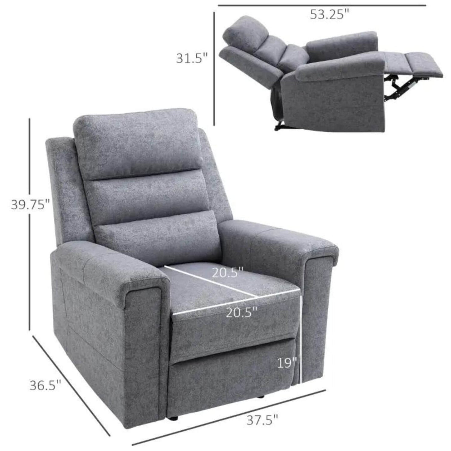 HOMCOM Nursery Reclining Lounger | Linen Touch Upholstery | Charcoal Grey