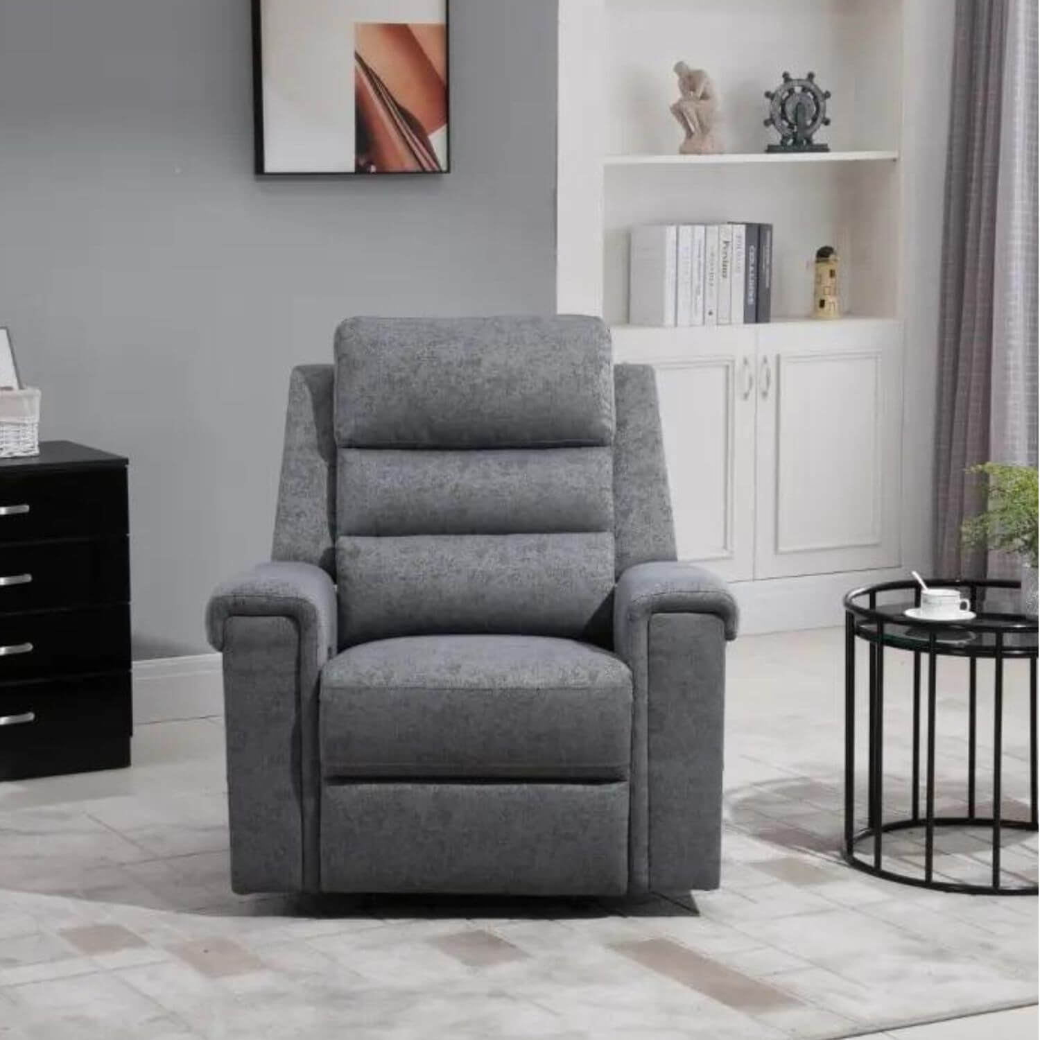 HOMCOM Nursery Reclining Lounger | Linen Touch Upholstery | Charcoal Grey