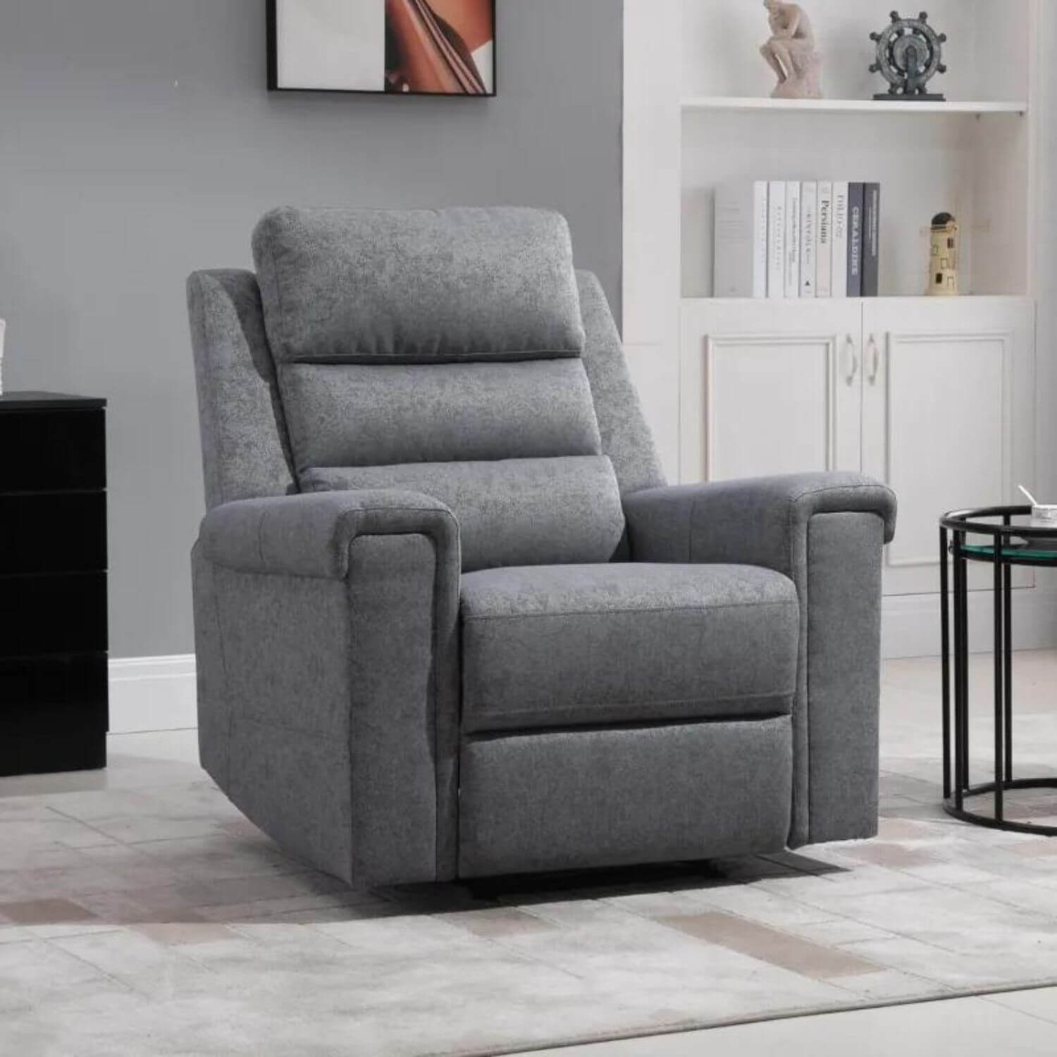 HOMCOM Nursery Reclining Lounger | Linen Touch Upholstery | Charcoal Grey