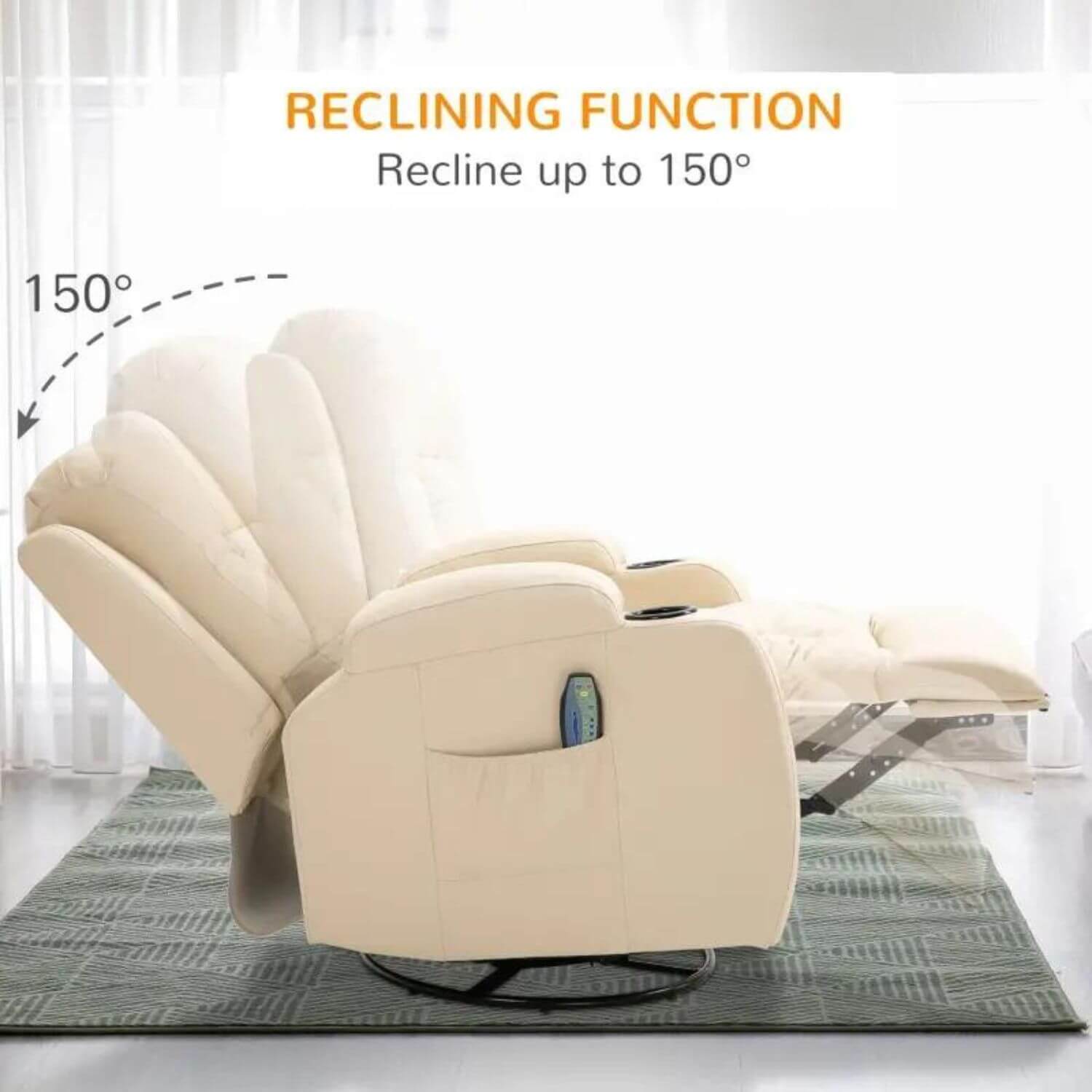 HOMCOM Luxury Faux Leather Massage Recliner | Cream White