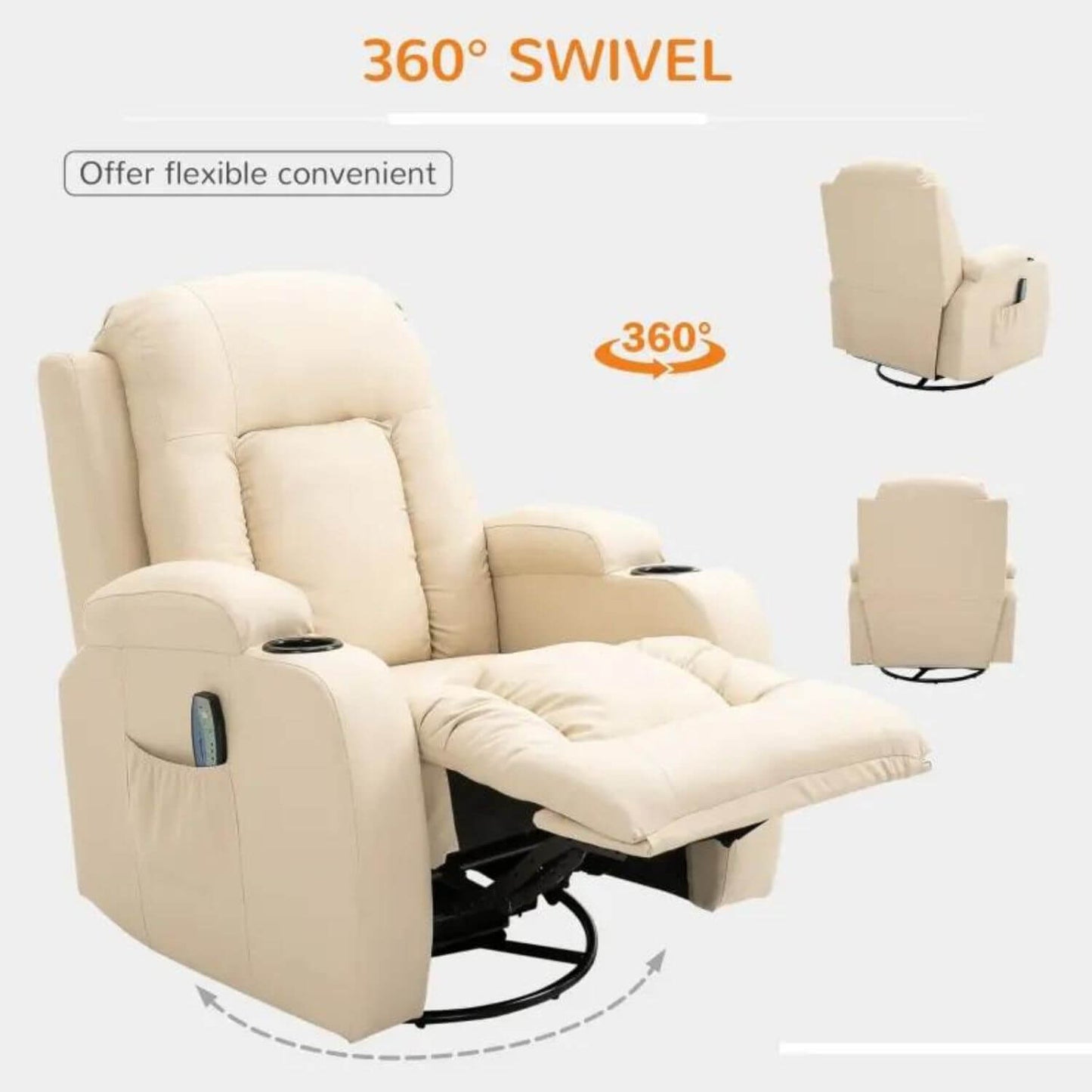 HOMCOM Luxury Faux Leather Massage Recliner | Cream White