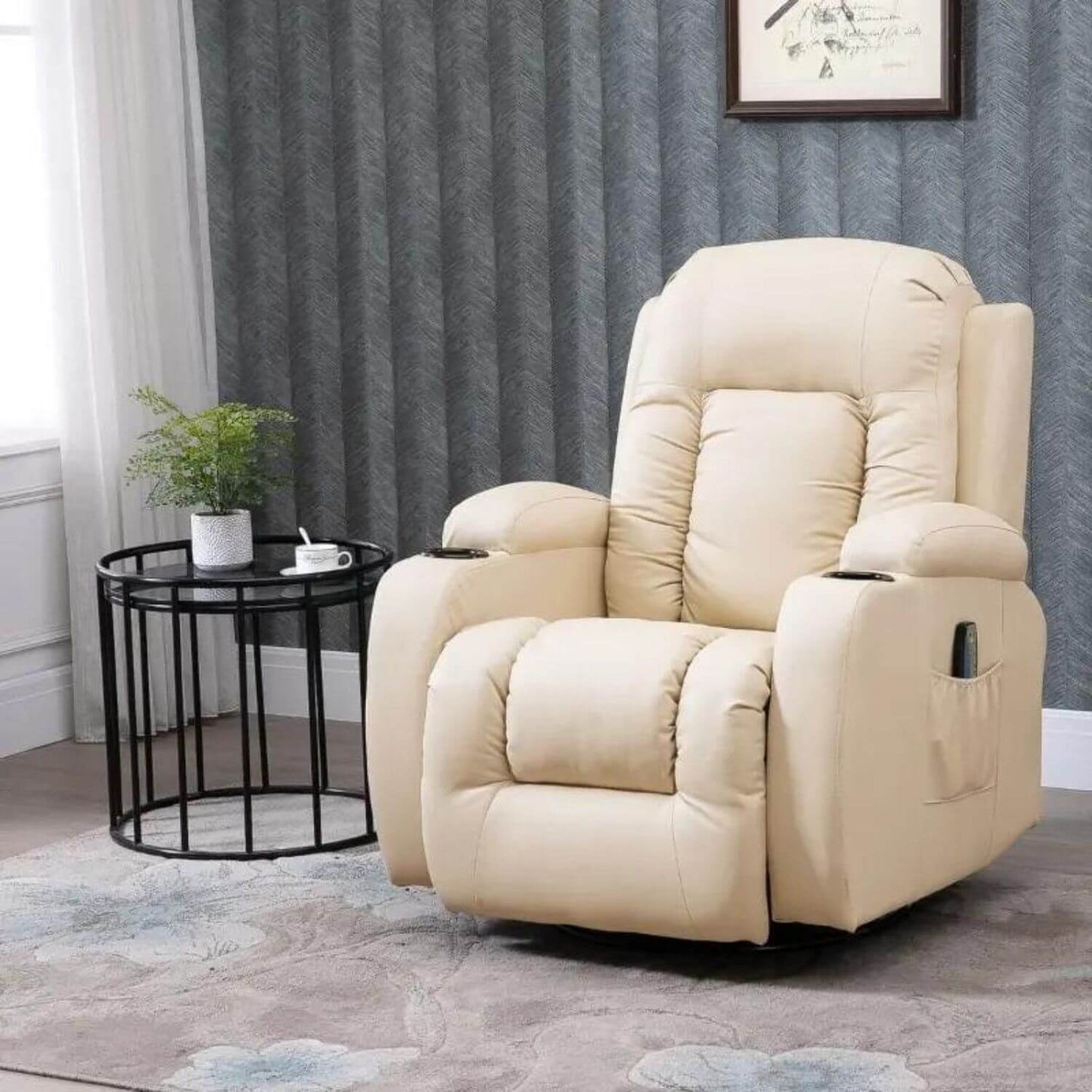 HOMCOM Luxury Faux Leather Massage Recliner | Cream White