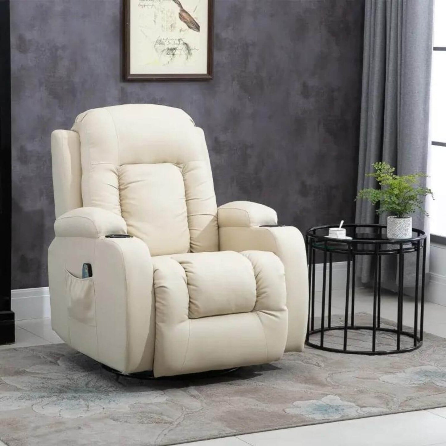 HOMCOM Luxury Faux Leather Massage Recliner | Cream White