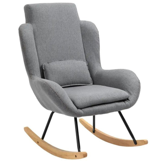 HOMCOM Modern Light Grey Nursery Rocking Chair with Removable Lumbar Pillow & Thick Padding