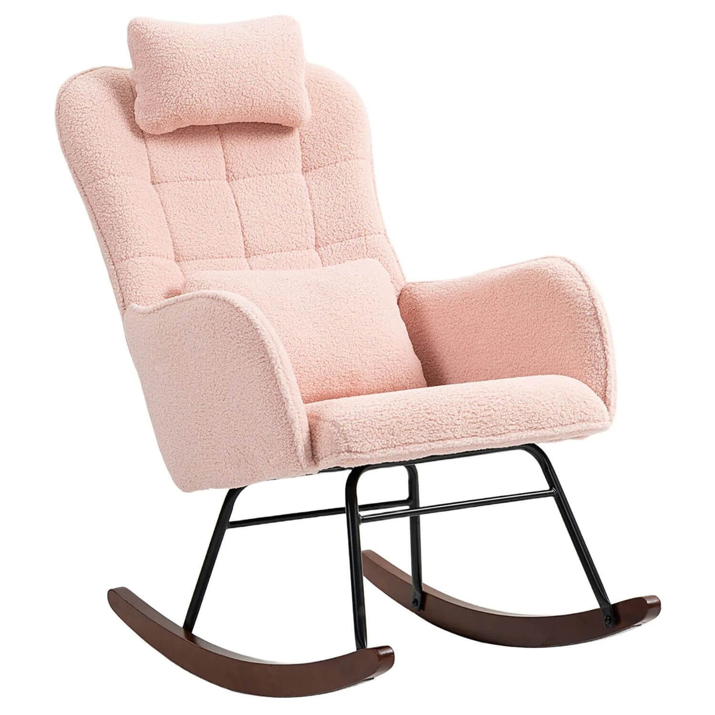 HOMCOM Nursery Rocking Chair with Headrest, Lumber Pillow, Pink