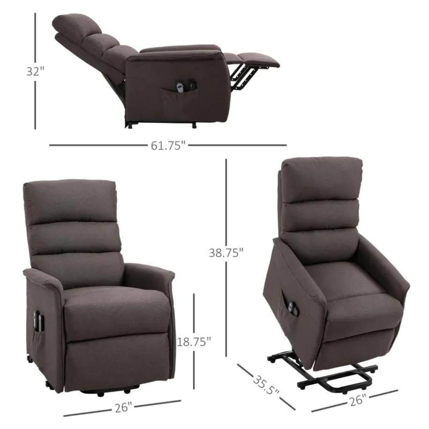 HOMCOM Power Lift Recliner Chair with Remote Control | Brown Linen Fabric