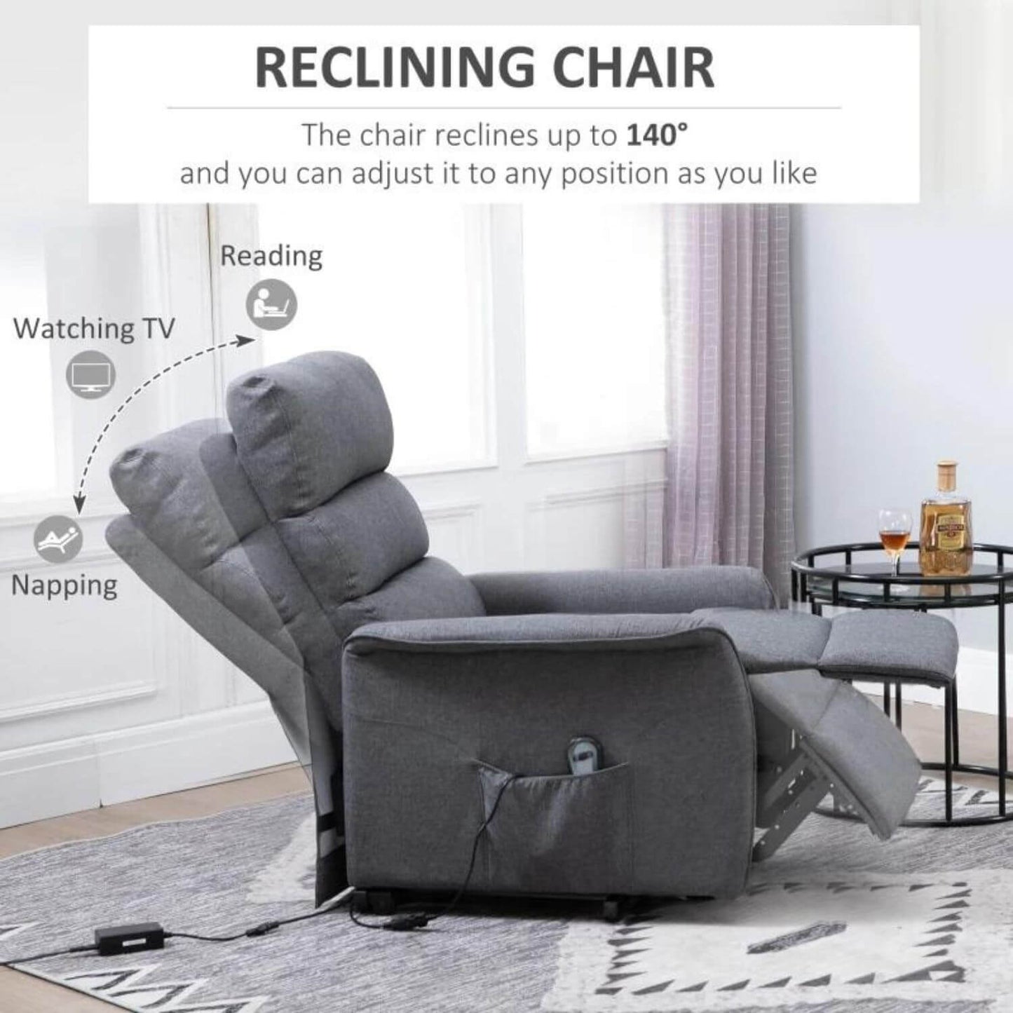 HOMCOM Power Lift Recliner Chair with Remote Control | Grey Linen Fabric