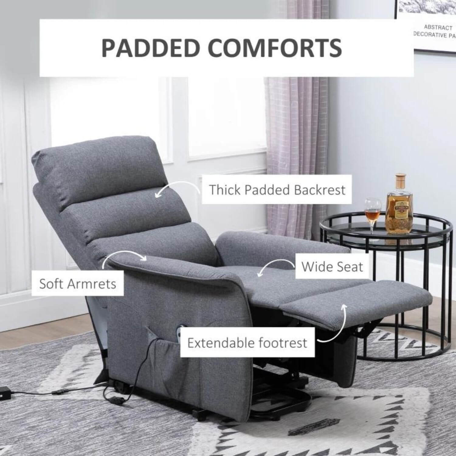 HOMCOM Power Lift Recliner Chair with Remote Control | Grey Linen Fabric