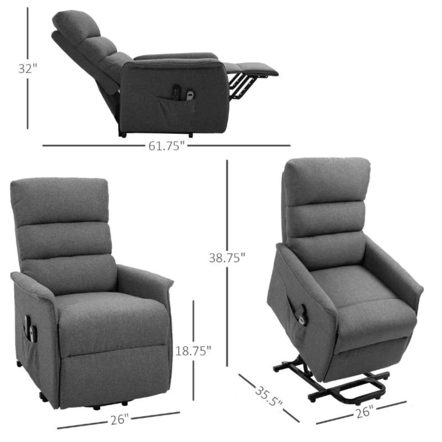 HOMCOM Power Lift Recliner Chair with Remote Control | Grey Linen Fabric