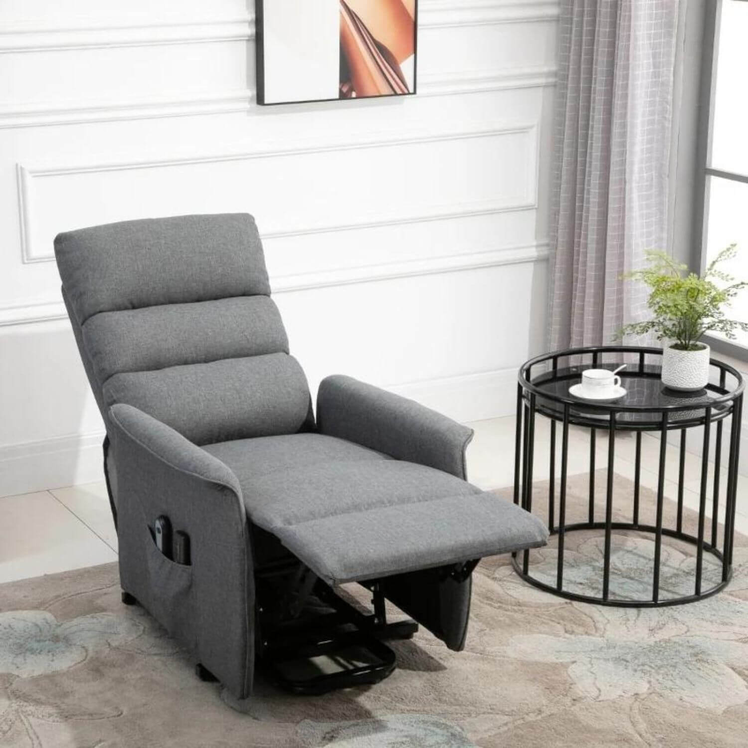 HOMCOM Power Lift Recliner Chair with Remote Control | Grey Linen Fabric