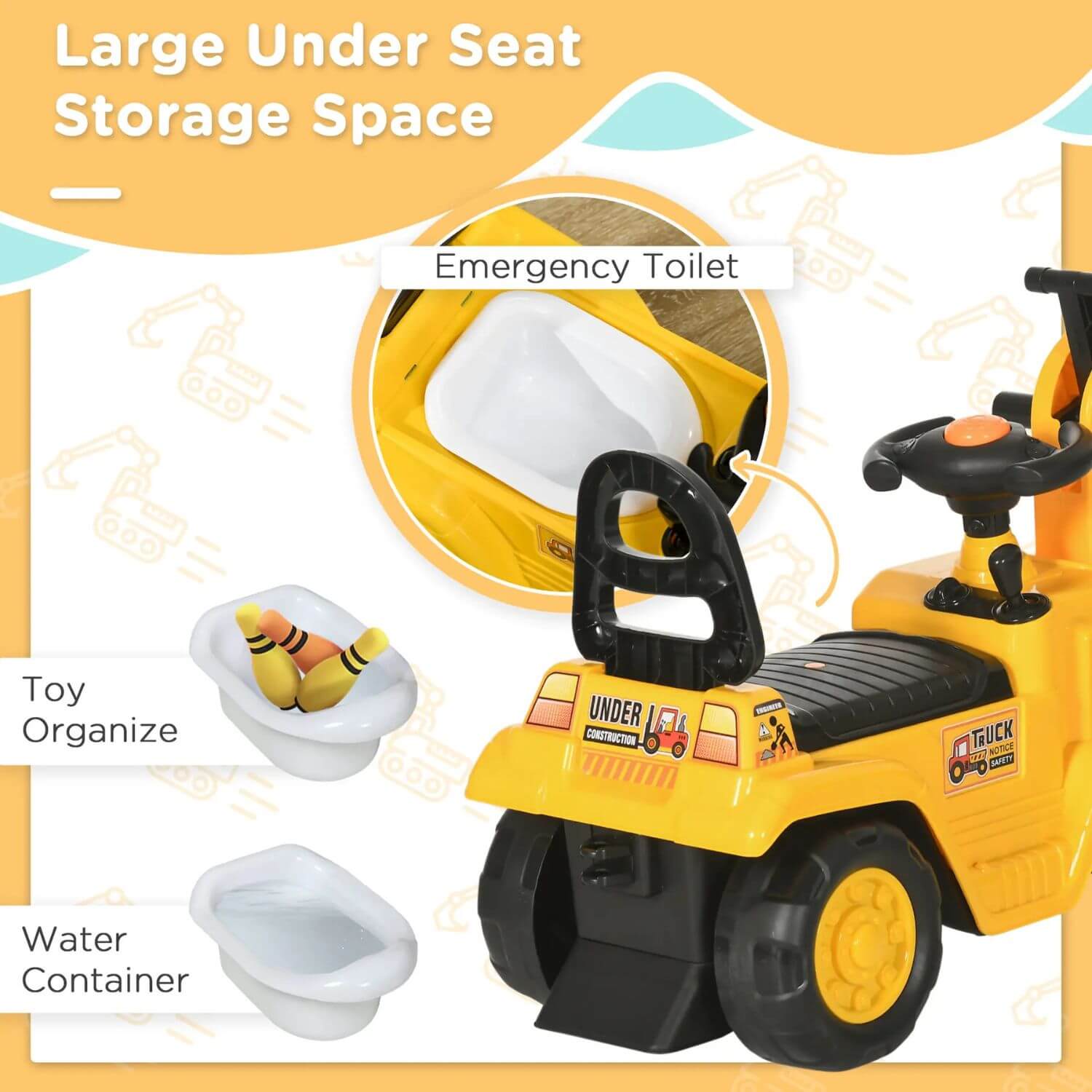 HOMCOM Ride On Excavator Pull Cart, Kids Digger Ride on Truck with Horn