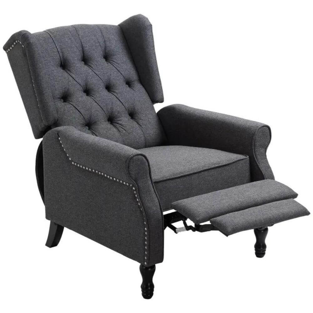 HOMCOM Fabric Upholstered Wingback Recliner | Dark Grey