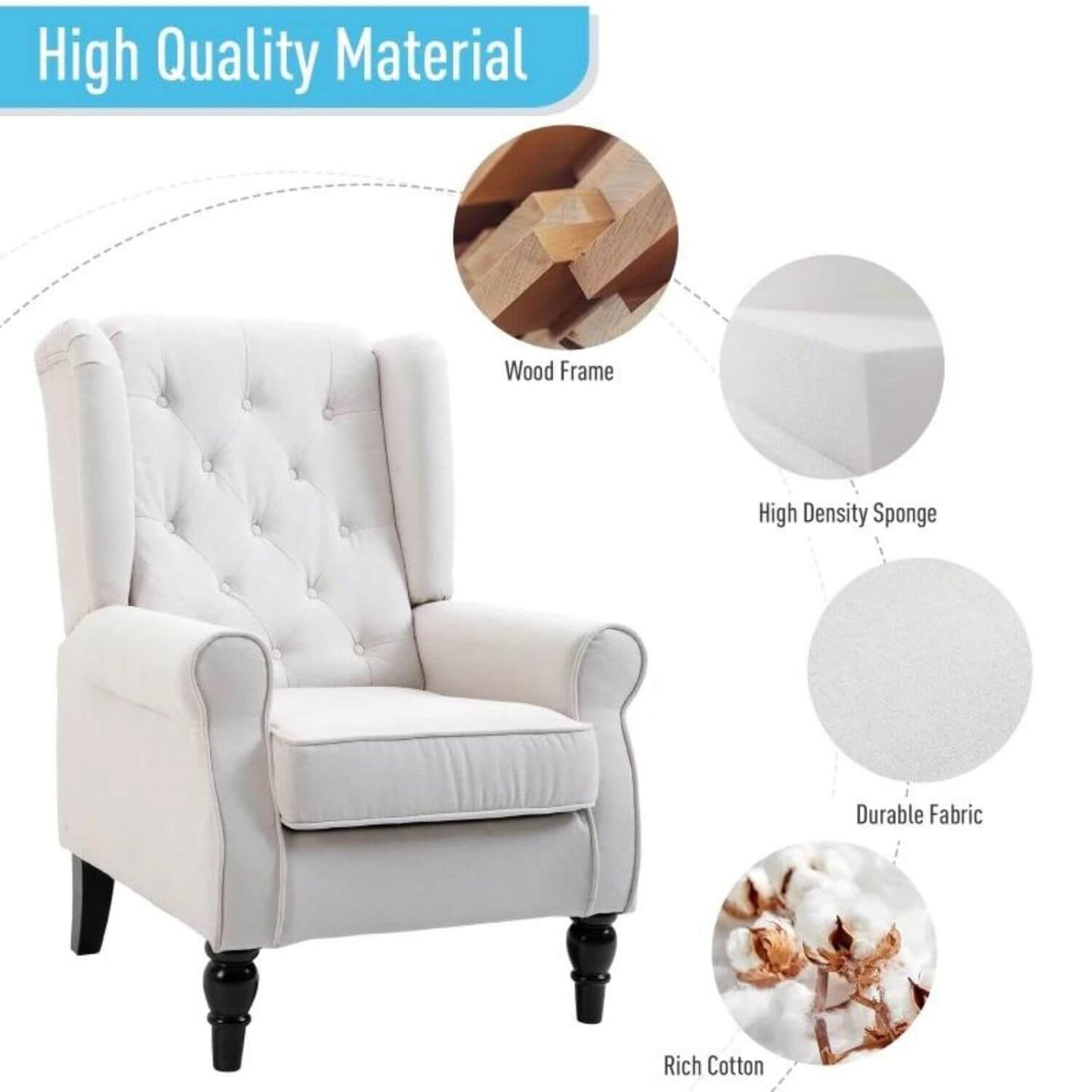 HOMCOM Button-Tufted Wingback Nursery Chair in Cream White