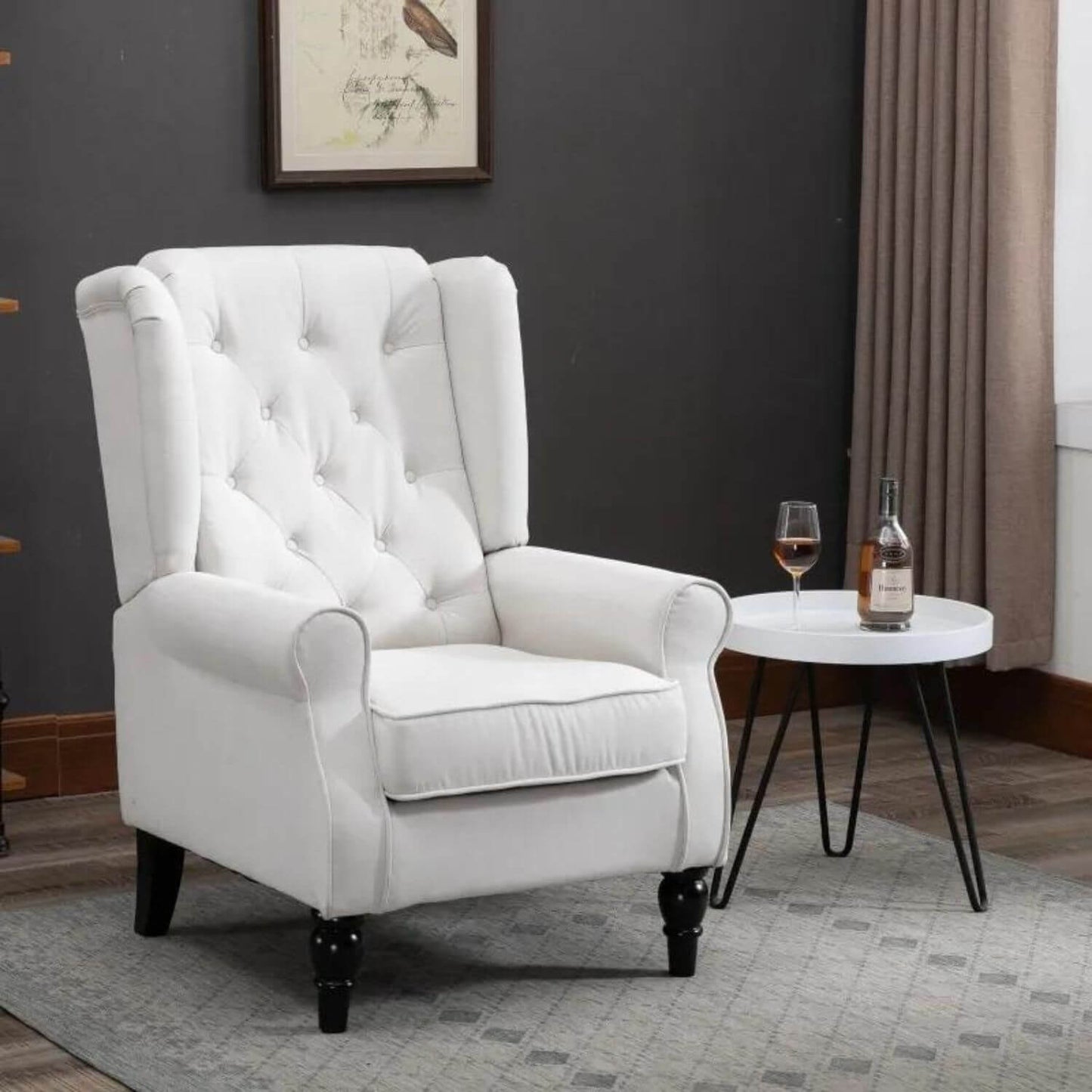 HOMCOM Button-Tufted Wingback Nursery Chair in Cream White