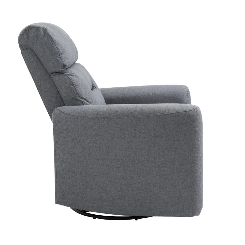 HOMCOM Linen Upholstered Nursery Swivel Rocker Recliner | Gray