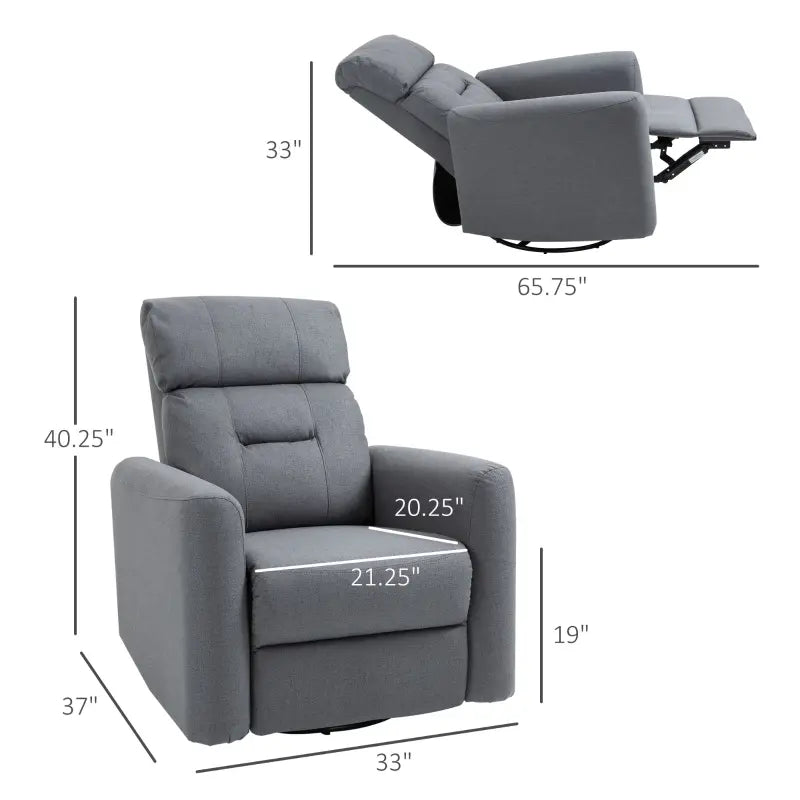 HOMCOM Linen Upholstered Nursery Swivel Rocker Recliner | Gray