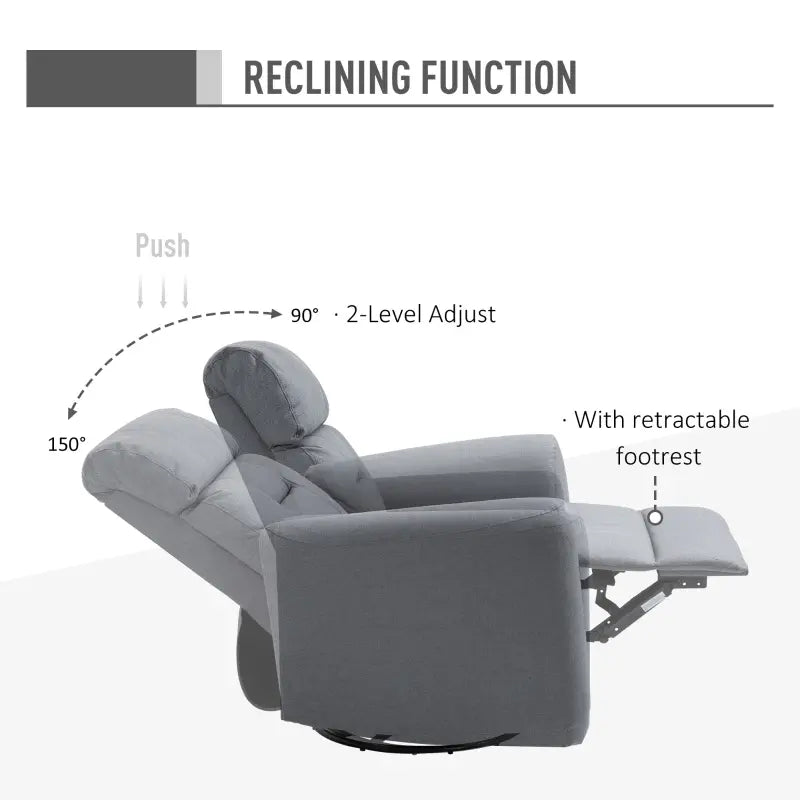 HOMCOM Linen Upholstered Nursery Swivel Rocker Recliner | Gray