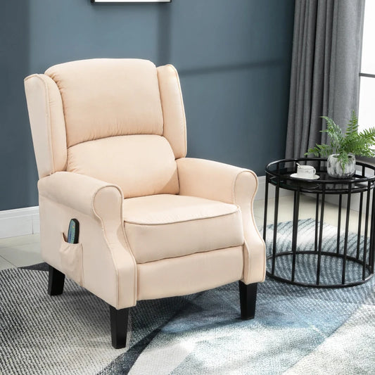 HOMCOM Wingback Heated Massage Chair | Vintage Upholstered Recliner | Cream White